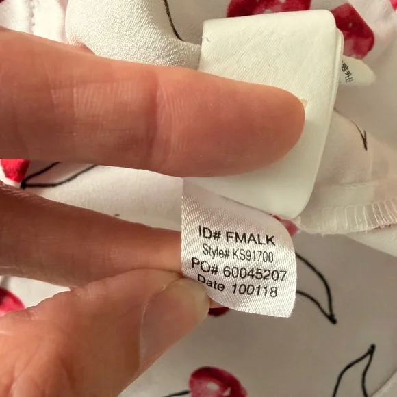 kate spade Cherry Print Satin Feel Pajama Set in Red and White with Black Trim - Picture 8 of 16